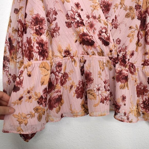 Express Floral Faux Wrap Blouse Sz XL Balloon Sleeve Whimsigoth Cottagecore - Picture 9 of 16